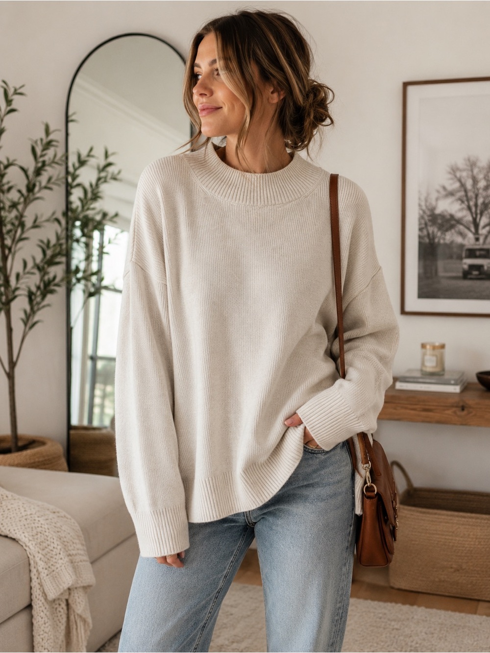 Tommy John Light Grey Mock Neck Sweater